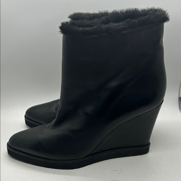 Tamara Mellon Sexy Black Leather Fur Wedge Ankle Boots Shoes **Size 39** 🌹🌹 - Picture 4 of 10